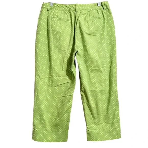 Talbots Petites Lime Green Polka Dot Cropped Capri Pants Size 8P Stretch - Picture 4 of 4